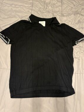 Hollister Black Knit Polo with White Stripes on Sleeves